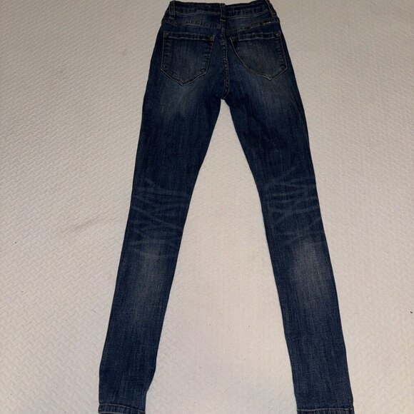 Kancan Skinny Jeans Womens 0/23 Mid Rise Dark Wash Distressed Stretchy Denim - Picture 6 of 8